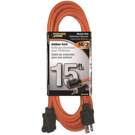 POWERZONE Cord Ext Outdoor 16/3X15Ft Org OR501615